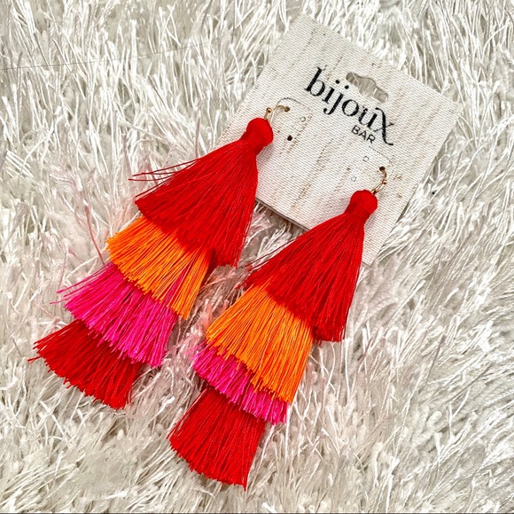 🍓 Bijoux Bar Red/Orange/Pink Tassel Earrings - Picture 2 of 4